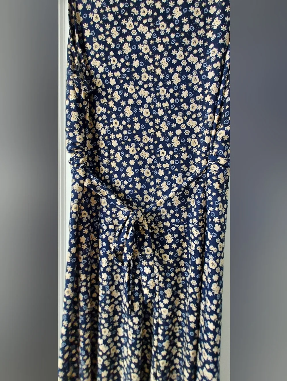 Silk Dress V Neck Sleeveless  Rhinestone Glitter Navy Floral Y2K Babydoll L/XL